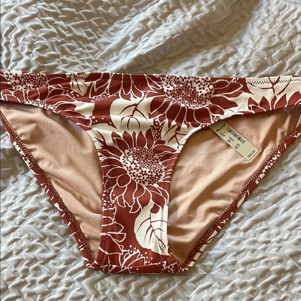 Madewell brown and Cream Floral Bikini Bottom